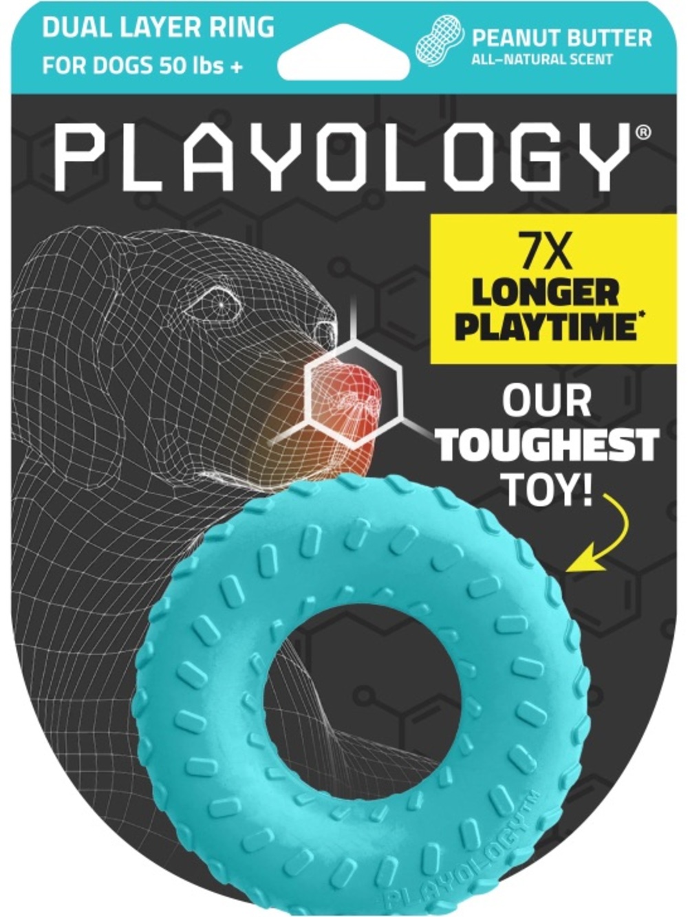 Playology Dual-Layer Ring Dog Toy - Aqua Blue (Peanut Butter Scent)